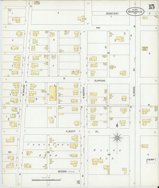 Sanborn Fire Insurance Map from Gainesville, Cooke County, Texas (1902), Sheet #0015 - Historic Sanborn Fire Insurance Map Print, vintage old map wall art, antique decor, genealogy gift, Texas Texas map