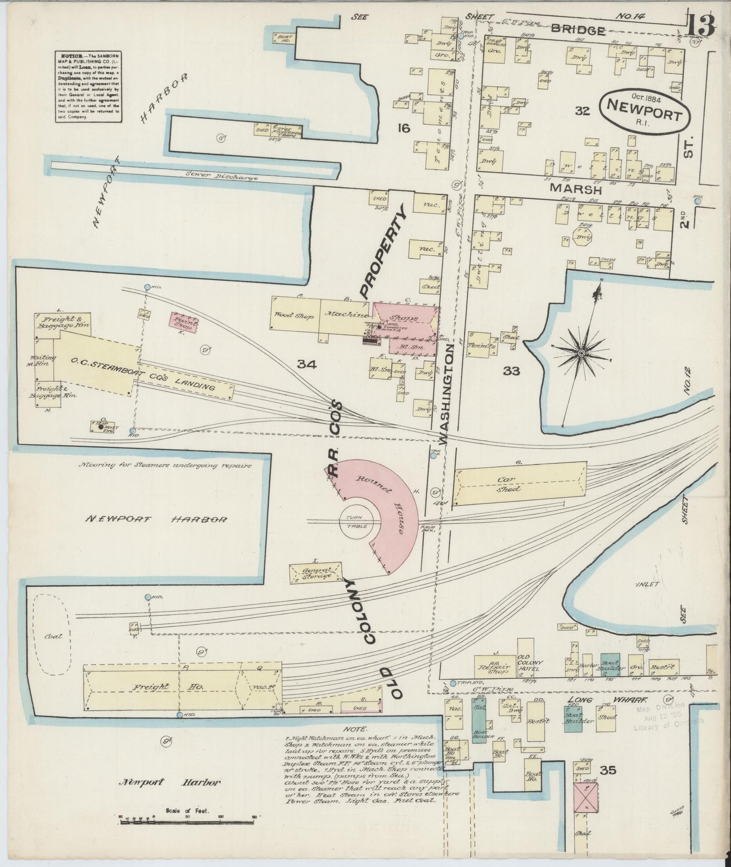 Sanborn Fire Insurance Map from Newport, Newport County, Rhode Island (1884), Sheet #0013 - Complete Map Set gallery image, historic Sanborn map, vintage wall art, Rhode Island Rhode Island