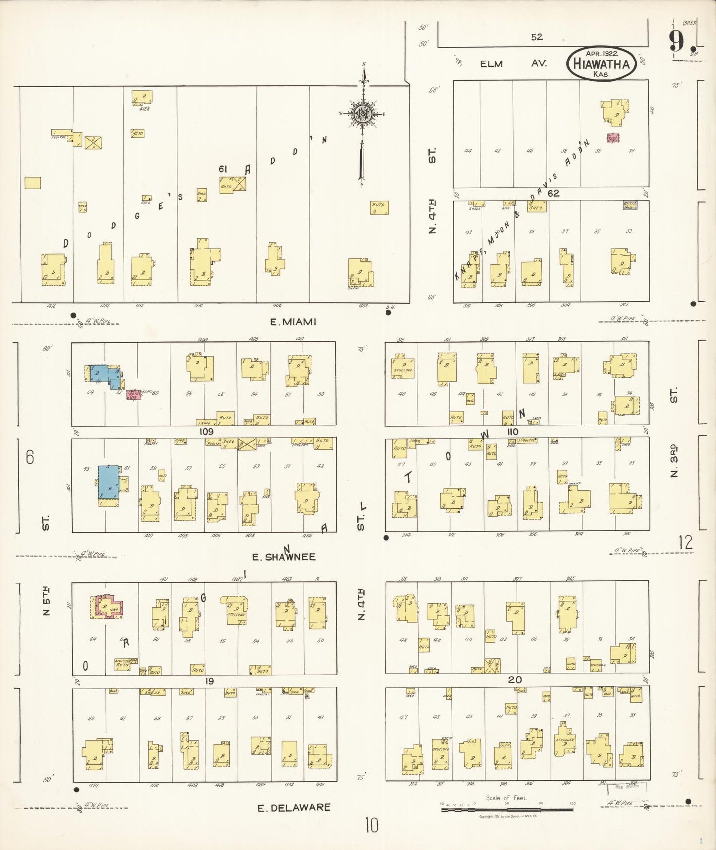 Sanborn Fire Insurance Map from Hiawatha, Brown County, Kansas (1922), Sheet #0009 - Complete Map Set gallery image, historic Sanborn map, vintage wall art, Kansas Kansas