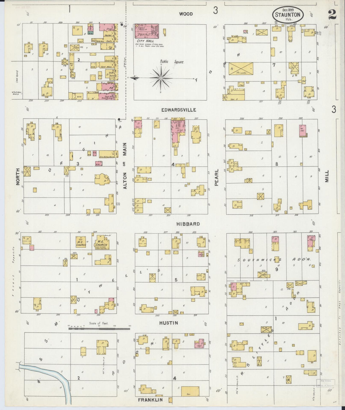 Sanborn Fire Insurance Map from Staunton, Macoupin County, Illinois (1899), Sheet #0002 - Complete Map Set gallery image, historic Sanborn map, vintage wall art, Illinois Illinois