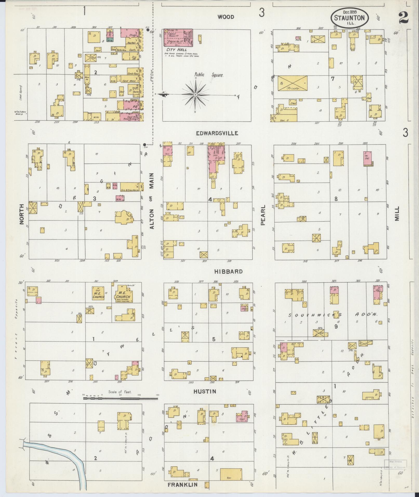 Sanborn Fire Insurance Map from Staunton, Macoupin County, Illinois (1899), Sheet #0002 - Complete Map Set gallery image, historic Sanborn map, vintage wall art, Illinois Illinois