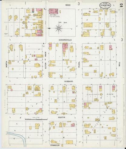Sanborn Fire Insurance Map from Staunton, Macoupin County, Illinois (1899), Sheet #0002 - Complete Map Set gallery image, historic Sanborn map, vintage wall art, Illinois Illinois