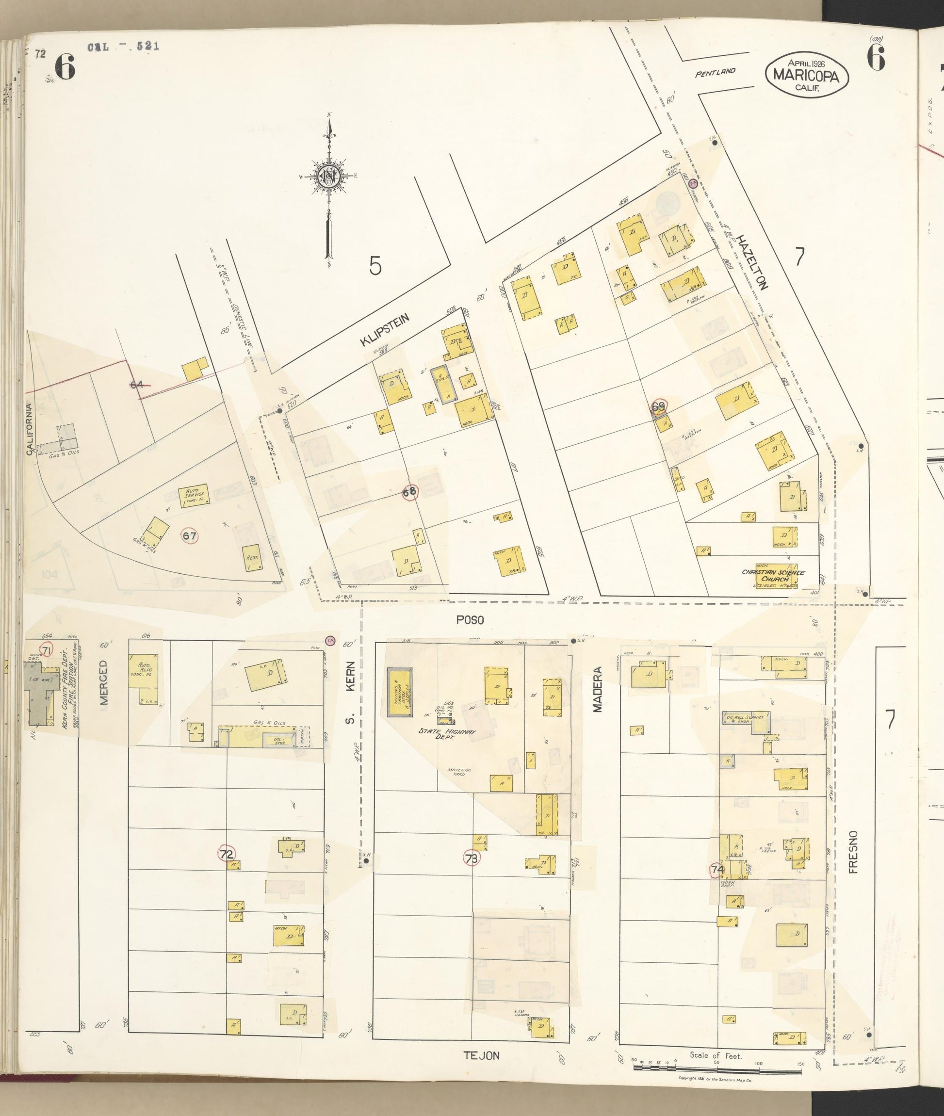 Sanborn Fire Insurance Map from Maricopa, Kern County, California (1942), Sheet #0006 - Complete Map Set gallery image, historic Sanborn map, vintage wall art, California California