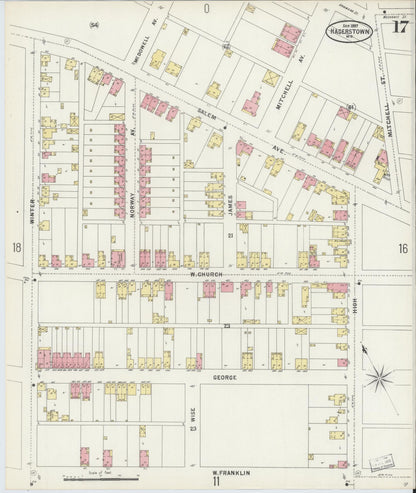 Sanborn Fire Insurance Map from Hagerstown, Washington County, Maryland (1897), Sheet #0017 - Complete Map Set gallery image, historic Sanborn map, vintage wall art, Maryland Maryland
