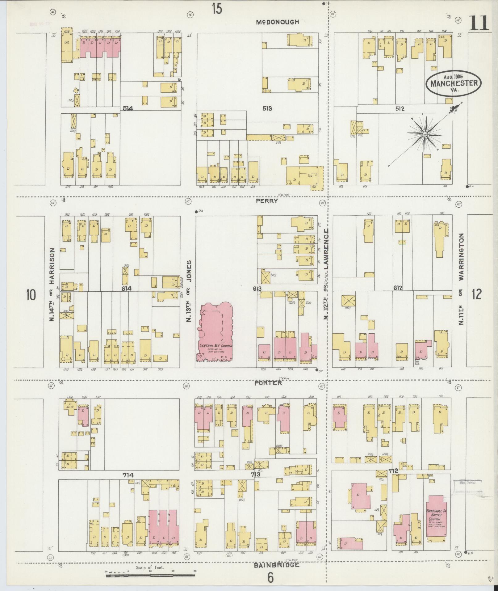 Sanborn Fire Insurance Map from Manchester, Chesterfield County, Virginia. (1905), Sheet 11 – Historic Sanborn Fire Insurance Map Print