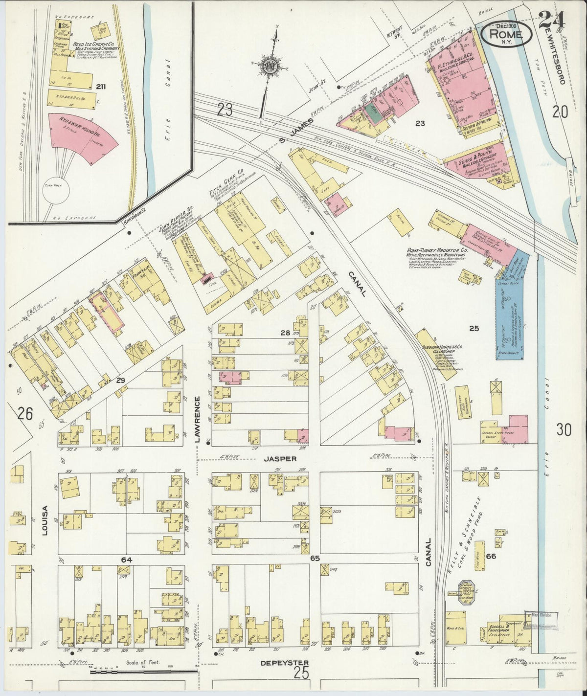 Sanborn Fire Insurance Map from Rome, Oneida County, New York (1909), Sheet #0024 - Historic Sanborn Fire Insurance Map Print, vintage old map wall art, antique decor, genealogy gift, New York New York map