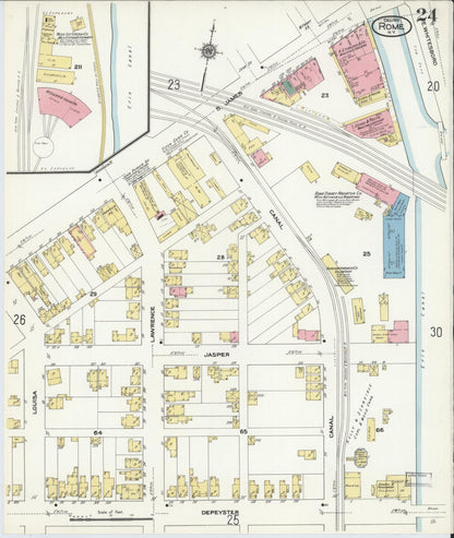 Sanborn Fire Insurance Map from Rome, Oneida County, New York (1909), Sheet #0024 - Historic Sanborn Fire Insurance Map Print, vintage old map wall art, antique decor, genealogy gift, New York New York map