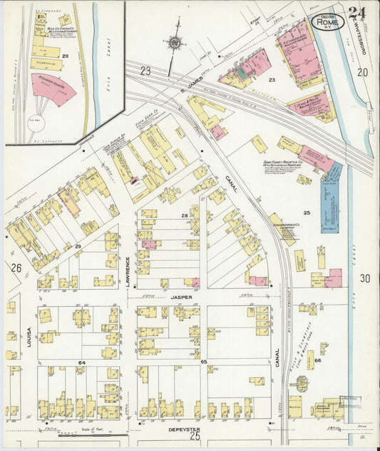 Sanborn Fire Insurance Map from Rome, Oneida County, New York (1909), Sheet #0024 - Historic Sanborn Fire Insurance Map Print, vintage old map wall art, antique decor, genealogy gift, New York New York map