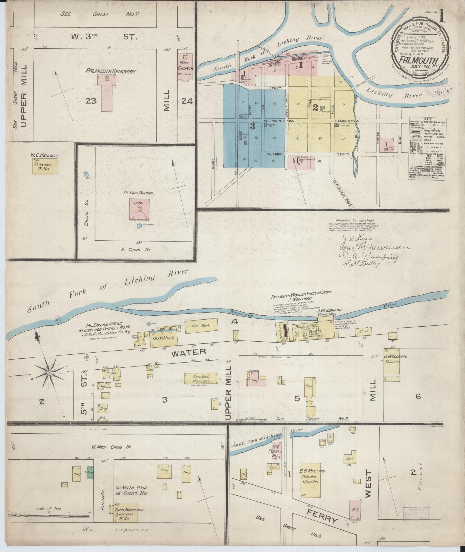 Sanborn Fire Insurance Map from Falmouth, Pendleton County, Kentucky (1886), Sheet #0001 - Complete Map Set gallery image, historic Sanborn map, vintage wall art, Kentucky Kentucky
