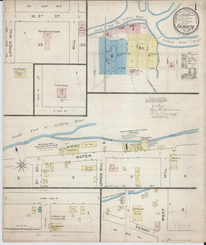 Sanborn Fire Insurance Map from Falmouth, Pendleton County, Kentucky (1886), Sheet #0001 - Complete Map Set gallery image, historic Sanborn map, vintage wall art, Kentucky Kentucky