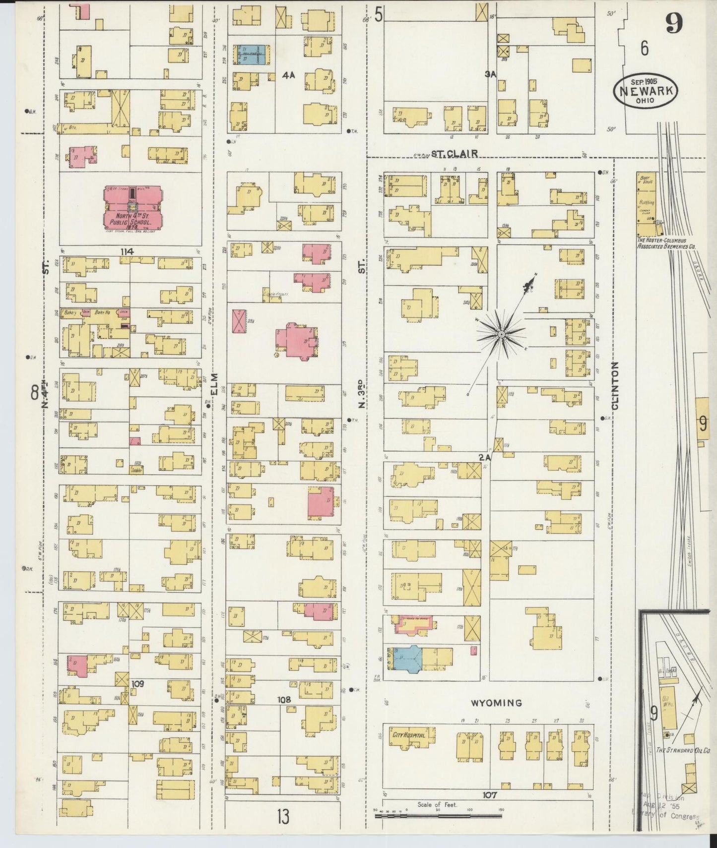 Sanborn Fire Insurance Map from Newark, Licking County, Ohio (1905), Sheet #0009 - Complete Map Set gallery image, historic Sanborn map, vintage wall art, Ohio Ohio