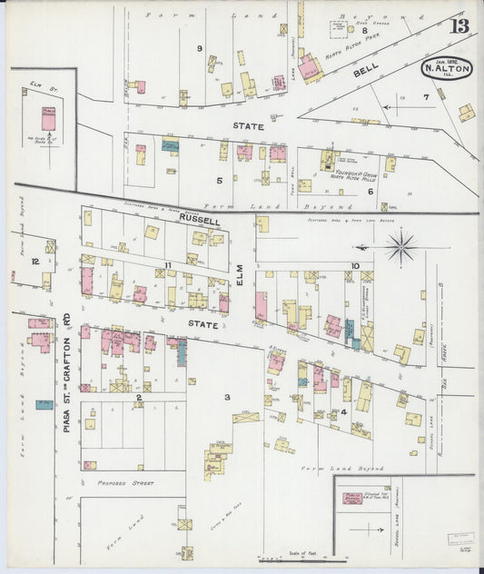 Sanborn Fire Insurance Map from Alton, Madison County, Illinois (1892), Sheet #0013 - Historic Sanborn Fire Insurance Map Print, vintage old map wall art, antique decor, genealogy gift, Illinois Illinois map