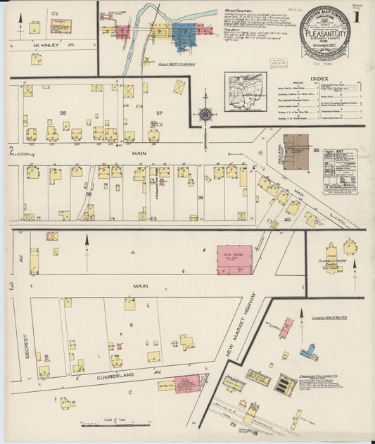 Sanborn Fire Insurance Map from Pleasant City, Guernsey County, Ohio (1922), Sheet #0001 - Complete Map Set gallery image, historic Sanborn map, vintage wall art, Ohio Ohio