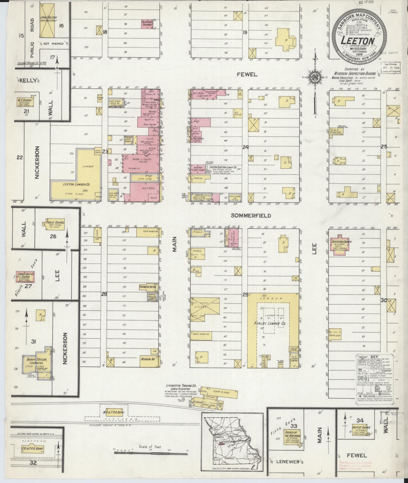 Sanborn Fire Insurance Map from Leeton, Johnson County, Missouri (1916), Sheet #0001 - Historic Sanborn Fire Insurance Map Print, vintage old map wall art, antique decor, genealogy gift, Missouri Missouri map