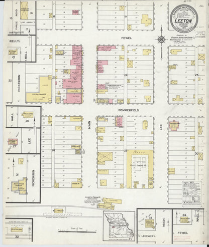 Sanborn Fire Insurance Map from Leeton, Johnson County, Missouri (1916), Sheet #0001 - Historic Sanborn Fire Insurance Map Print, vintage old map wall art, antique decor, genealogy gift, Missouri Missouri map