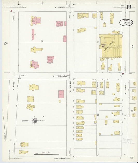 Sanborn Fire Insurance Map from Titusville, Crawford County, Pennsylvania (1912), Sheet #0019 - Historic Sanborn Fire Insurance Map Print, vintage old map wall art, antique decor, genealogy gift, Pennsylvania Pennsylvania map