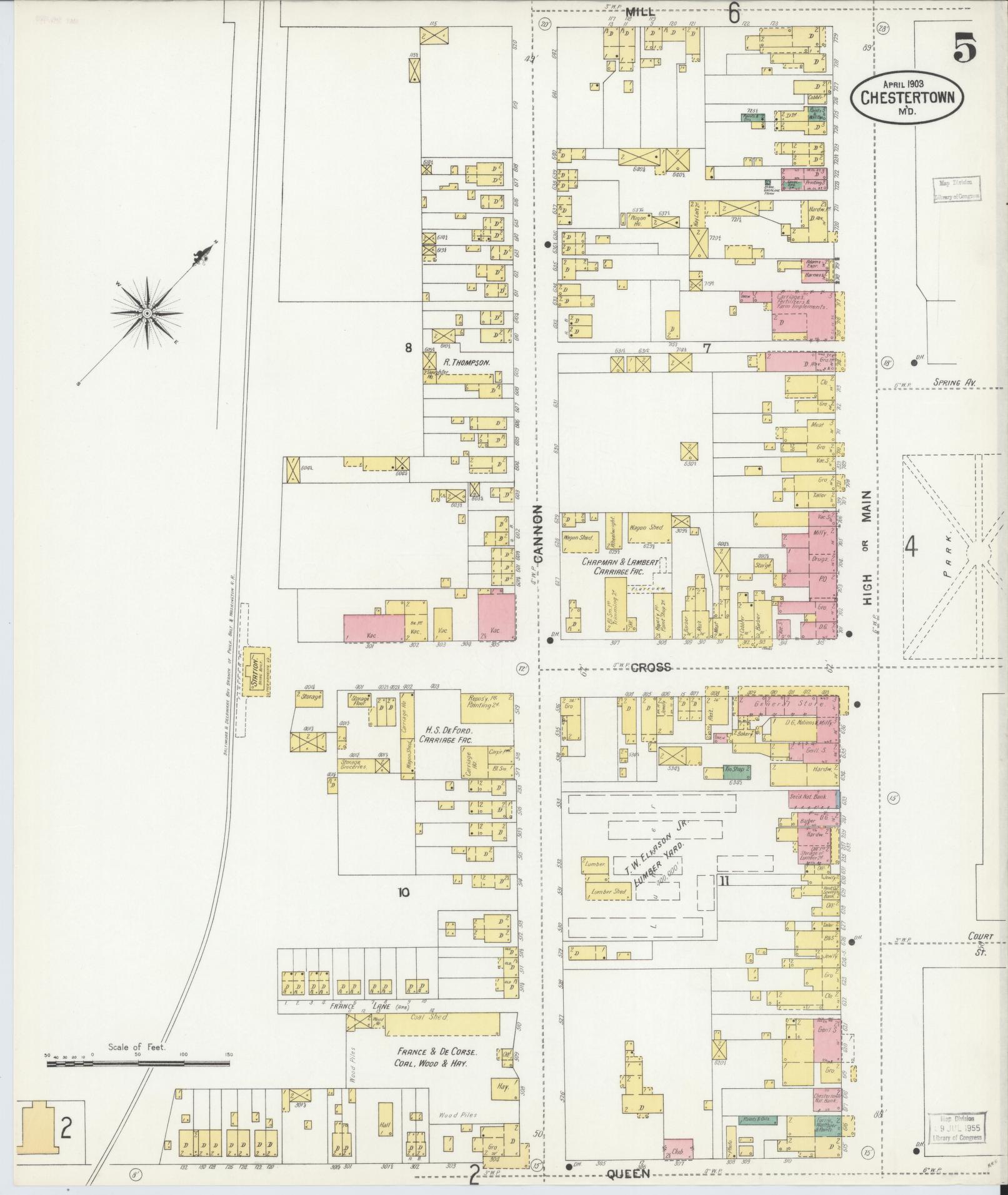 Sanborn Fire Insurance Map from Chestertown, Kent County, Maryland (1903), Sheet #0005 - Complete Map Set gallery image, historic Sanborn map, vintage wall art, Maryland Maryland