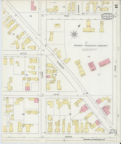 Sanborn Fire Insurance Map from Bangor, Penobscot County, Maine (1895), Sheet #0002 - Complete Map Set gallery image, historic Sanborn map, vintage wall art, Maine Maine