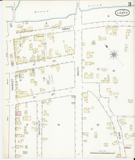 Sanborn Fire Insurance Map from Lewes, Sussex County, Delaware (1891), Sheet #0003 - Historic Sanborn Fire Insurance Map Print, vintage old map wall art, antique decor, genealogy gift, Delaware Delaware map