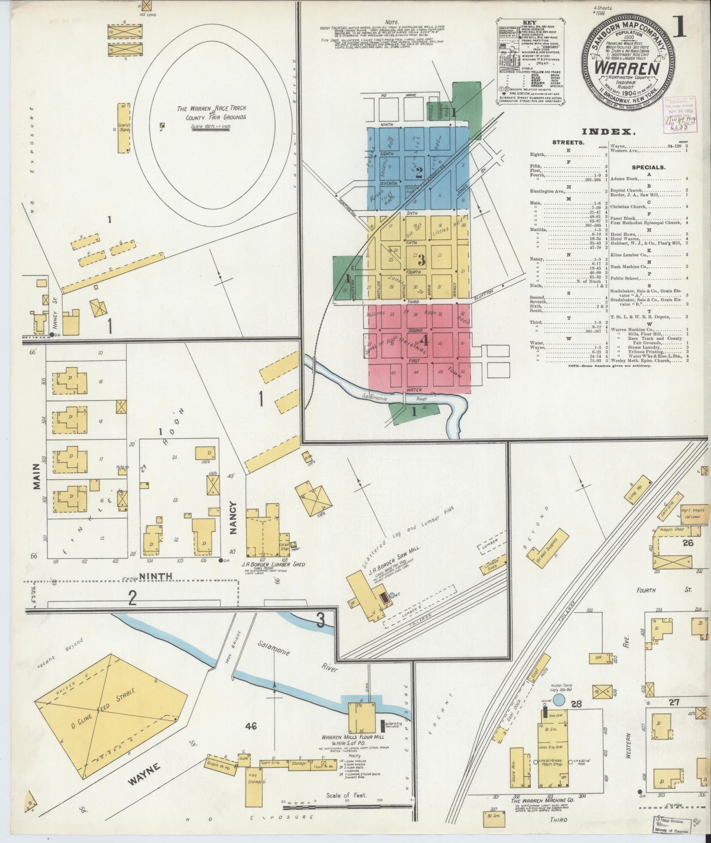 Sanborn Fire Insurance Map from Warren, Huntington County, Indiana (1904), Sheet #0001 - Complete Map Set gallery image, historic Sanborn map, vintage wall art, Indiana Indiana