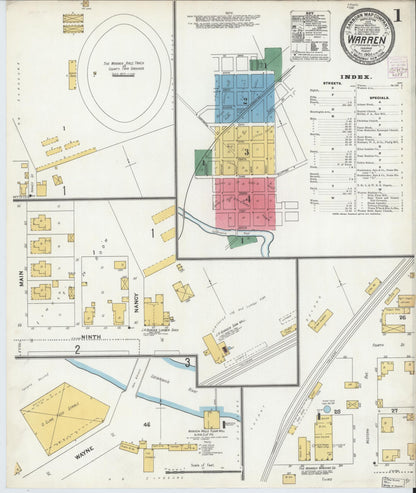 Sanborn Fire Insurance Map from Warren, Huntington County, Indiana (1904), Sheet #0001 - Complete Map Set gallery image, historic Sanborn map, vintage wall art, Indiana Indiana