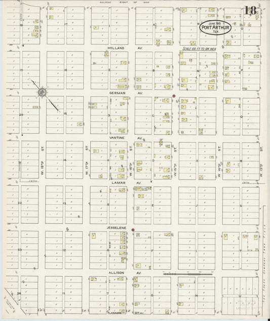 Sanborn Fire Insurance Map from Port Arthur, Jefferson County, Texas (1915), Sheet #0018 - Historic Sanborn Fire Insurance Map Print, vintage old map wall art, antique decor, genealogy gift, Texas Texas map