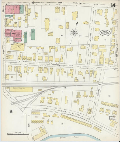 Sanborn Fire Insurance Map from Waltham, Middlesex County, Massachusetts (1903), Sheet #0014 - Complete Map Set gallery image, historic Sanborn map, vintage wall art, Massachusetts Massachusetts