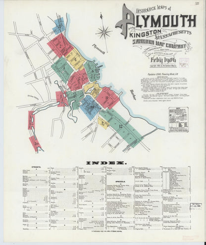 Sanborn Fire Insurance Map from Plymouth, Plymouth County, Massachusetts (1906), Sheet #0001 - Historic Sanborn Fire Insurance Map Print, vintage old map wall art, antique decor, genealogy gift, Massachusetts Massachusetts map
