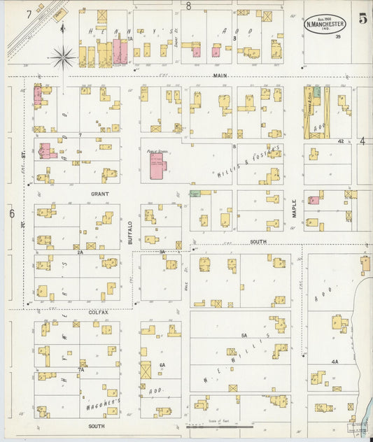 Sanborn Fire Insurance Map from North Manchester, Wabash County, Indiana (1900), Sheet #0005 - Historic Sanborn Fire Insurance Map Print, vintage old map wall art, antique decor, genealogy gift, Indiana Indiana map