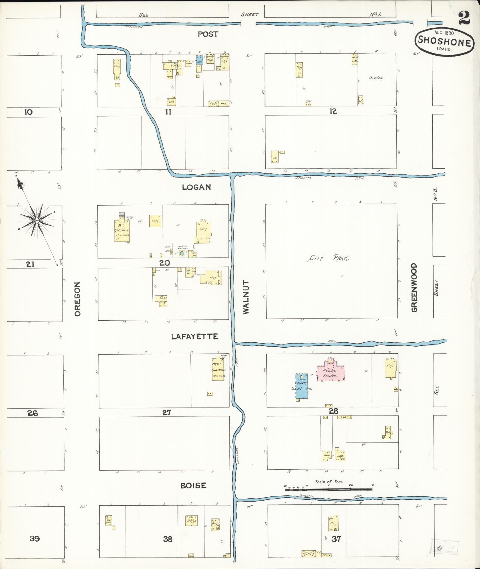 Sanborn Fire Insurance Map from Shoshone, Lincoln County, Idaho (1890), Sheet #0002 - Complete Map Set gallery image, historic Sanborn map, vintage wall art, Idaho Idaho