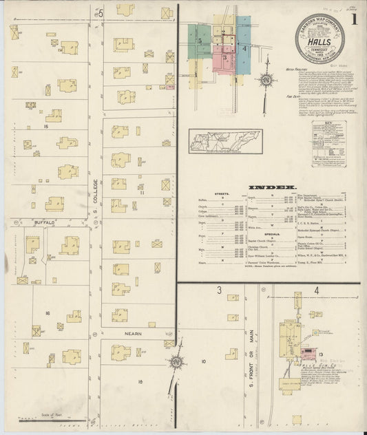 Sanborn Fire Insurance Map from Halls, Lauderdale County, Tennessee (1915), Sheet #0001 - Complete Map Set gallery image, historic Sanborn map, vintage wall art, Tennessee Tennessee