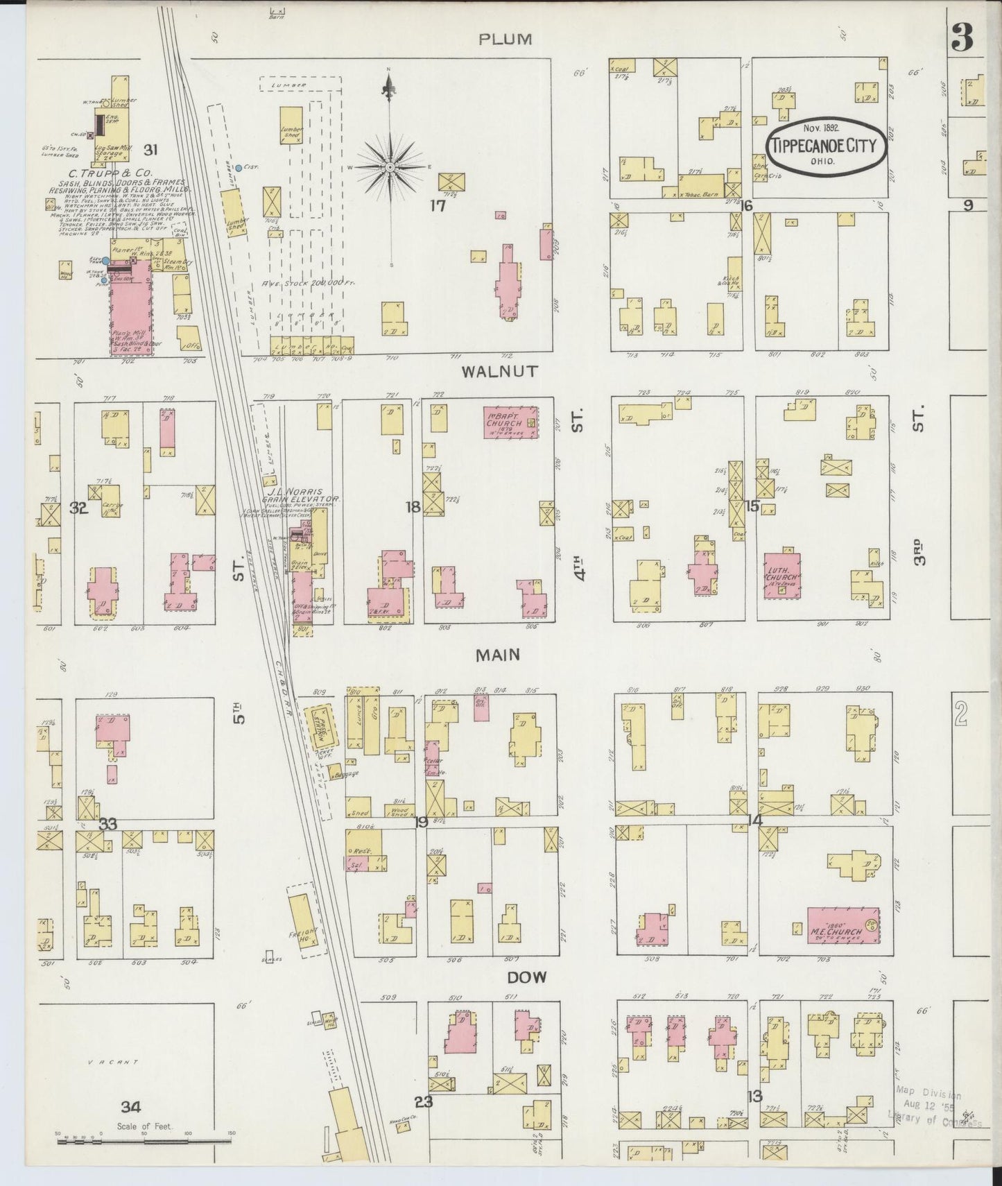 Sanborn Fire Insurance Map from Tipp City, Miami County, Ohio (1892), Sheet #0003 - Historic Sanborn Fire Insurance Map Print, vintage old map wall art, antique decor, genealogy gift, Ohio Ohio map