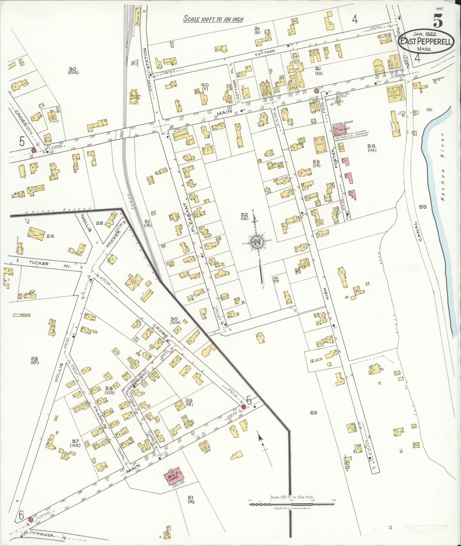Sanborn Fire Insurance Map from East Pepperell, Middlesex County, Massachusetts (1922), Sheet #0005 - Historic Sanborn Fire Insurance Map Print, vintage old map wall art, antique decor, genealogy gift, Massachusetts Massachusetts map
