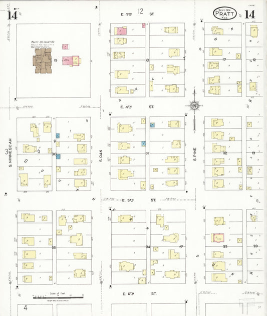 Sanborn Fire Insurance Map from Pratt, Pratt County, Kansas (1924), Sheet #0014 - Historic Sanborn Fire Insurance Map Print, vintage old map wall art, antique decor, genealogy gift, Kansas Kansas map