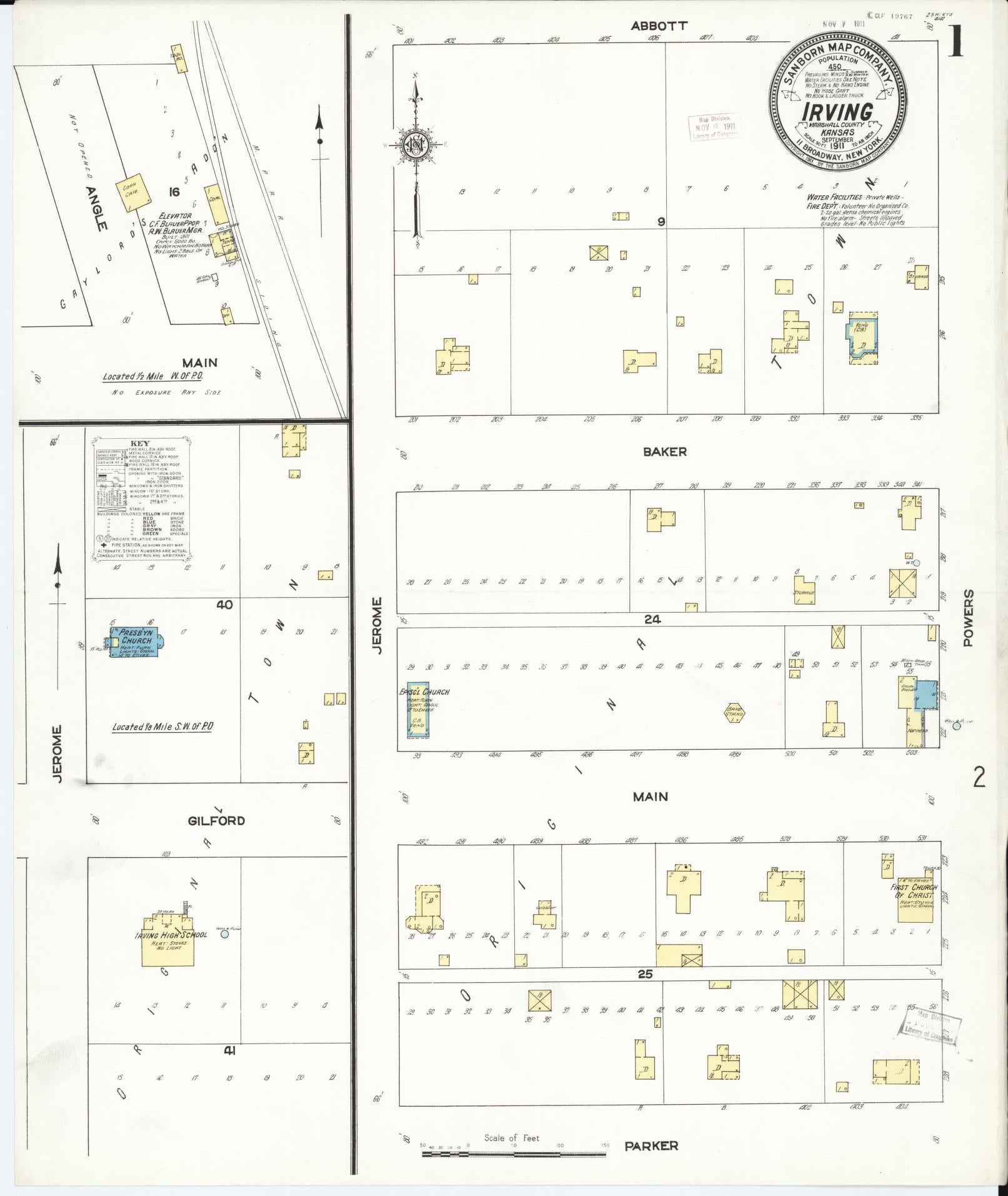 Sanborn Fire Insurance Map from Irving, Marshall County, Kansas (1911), Sheet #0001 - Complete Map Set gallery image, historic Sanborn map, vintage wall art, Kansas Kansas