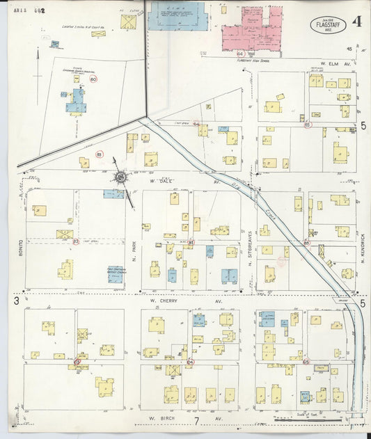 Sanborn Fire Insurance Map from Flagstaff, Coconino County, Arizona (1948), Sheet #0004 - Historic Sanborn Fire Insurance Map Print, vintage old map wall art, antique decor, genealogy gift, Arizona Arizona map