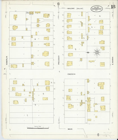 Sanborn Fire Insurance Map from San Angelo, Tom Green County, Texas (1908), Sheet #0018 - Historic Sanborn Fire Insurance Map Print, vintage old map wall art, antique decor, genealogy gift, Texas Texas map