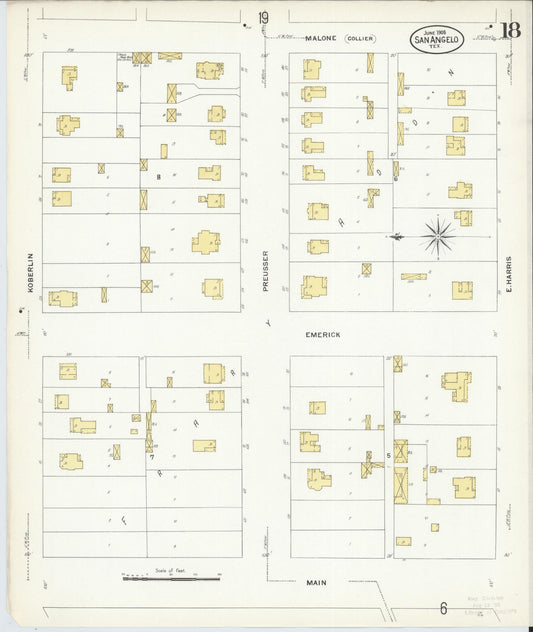 Sanborn Fire Insurance Map from San Angelo, Tom Green County, Texas (1908), Sheet #0018 - Historic Sanborn Fire Insurance Map Print, vintage old map wall art, antique decor, genealogy gift, Texas Texas map