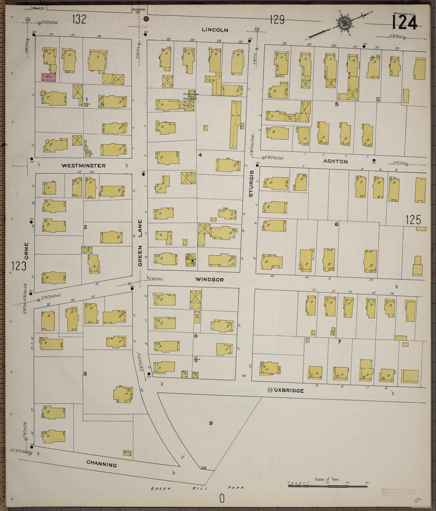Sanborn Fire Insurance Map from Worcester, Worcester County, Massachusetts (1910), Sheet #0124 - Complete Map Set gallery image, historic Sanborn map, vintage wall art, Massachusetts Massachusetts