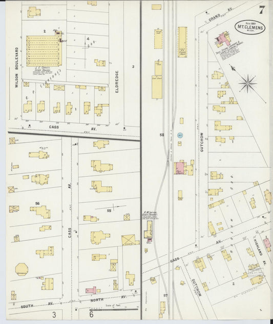 Sanborn Fire Insurance Map from Mount Clemens, Macomb County, Michigan (1897), Sheet #0007 - Historic Sanborn Fire Insurance Map Print, vintage old map wall art, antique decor, genealogy gift, Michigan Michigan map
