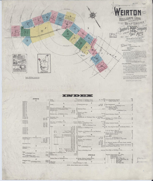 Sanborn Fire Insurance Map from Weirton, Hancock County, West Virginia (1923), Sheet #0001 - Historic Sanborn Fire Insurance Map Print, vintage old map wall art, antique decor, genealogy gift, West Virginia West Virginia map