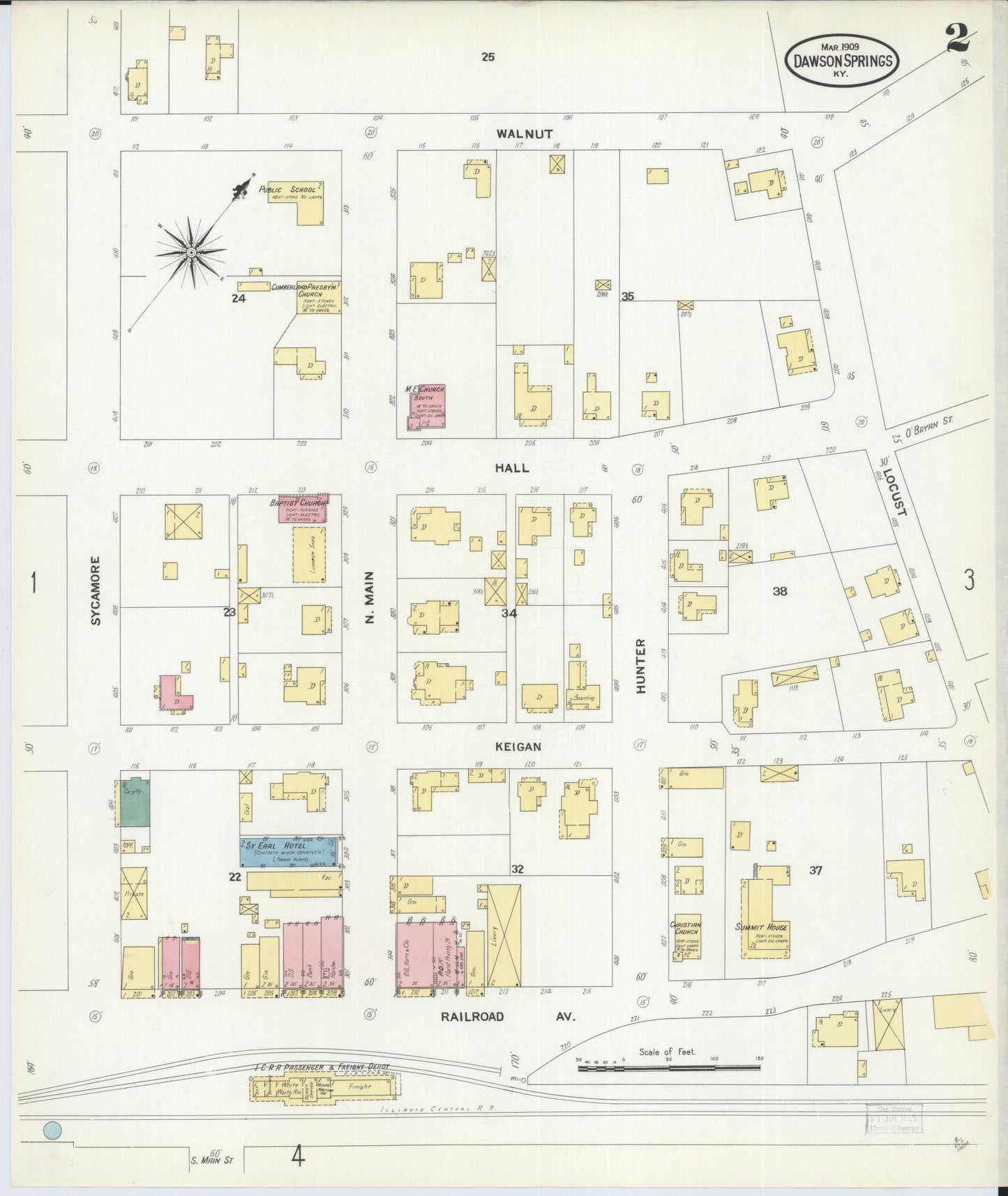 Sanborn Fire Insurance Map from Dawson Springs, Hopkins County, Kentucky (1909), Sheet #0002 - Complete Map Set gallery image, historic Sanborn map, vintage wall art, Kentucky Kentucky