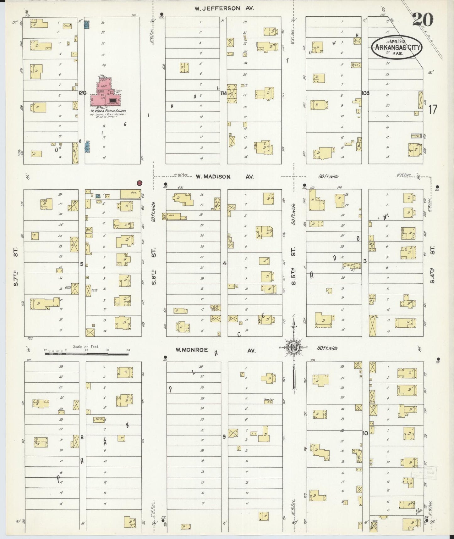 Sanborn Fire Insurance Map from Arkansas City, Cowley County, Kansas (1912), Sheet #0020 - Historic Sanborn Fire Insurance Map Print, vintage old map wall art, antique decor, genealogy gift, Kansas Kansas map