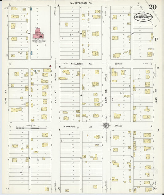 Sanborn Fire Insurance Map from Arkansas City, Cowley County, Kansas (1912), Sheet #0020 - Historic Sanborn Fire Insurance Map Print, vintage old map wall art, antique decor, genealogy gift, Kansas Kansas map