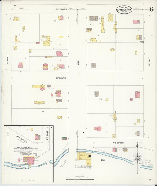 Sanborn Fire Insurance Map from Spanish Fork, Utah County, Utah (1908), Sheet #0006 - Historic Sanborn Fire Insurance Map Print, vintage old map wall art, antique decor, genealogy gift, Spanish Fork Utah map