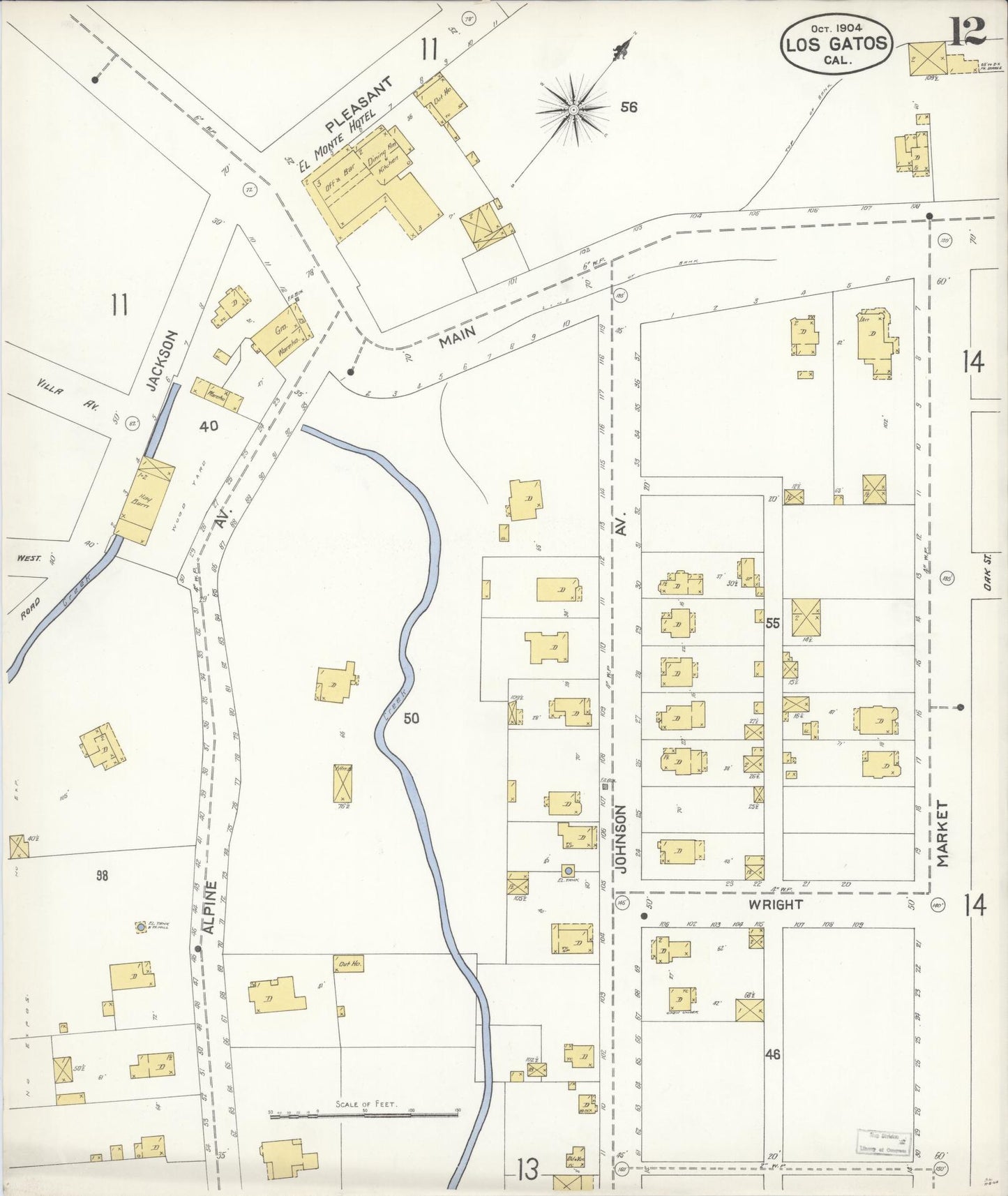 Sanborn Fire Insurance Map from Los Gatos, Santa Clara County, California (1904), Sheet #0012 - Complete Map Set gallery image, historic Sanborn map, vintage wall art, California California