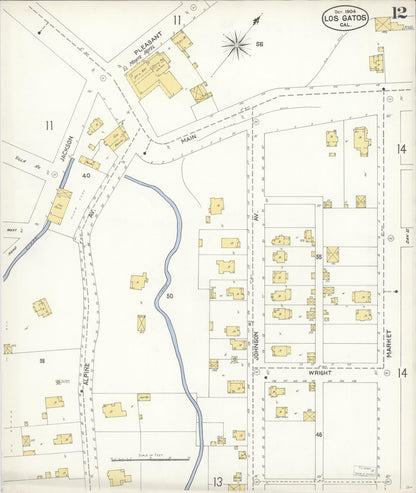 Sanborn Fire Insurance Map from Los Gatos, Santa Clara County, California (1904), Sheet #0012 - Complete Map Set gallery image, historic Sanborn map, vintage wall art, California California