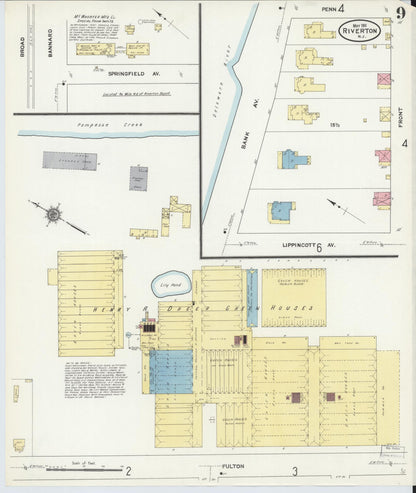 Sanborn Fire Insurance Map from Riverton, Burlington County, New Jersey (1911), Sheet #0009 - Historic Sanborn Fire Insurance Map Print, vintage old map wall art, antique decor, genealogy gift, New Jersey New Jersey map