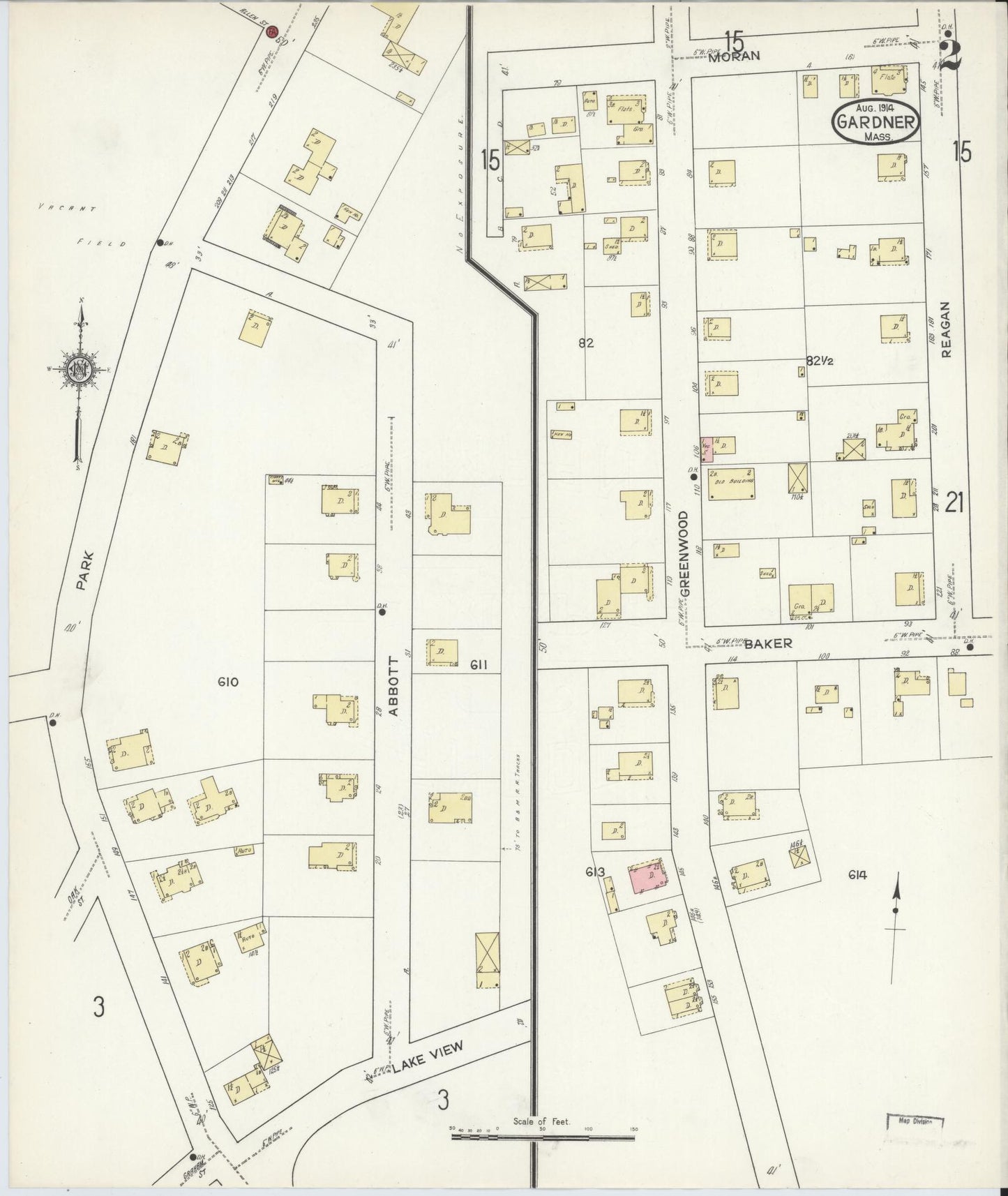 Sanborn Fire Insurance Map from Gardner, Worcester County, Massachusetts (1914), Sheet #0002 - Complete Map Set gallery image, historic Sanborn map, vintage wall art, Massachusetts Massachusetts