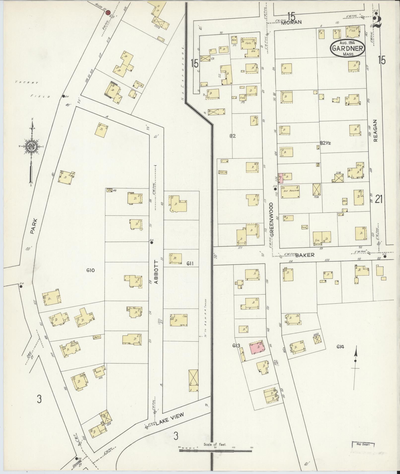 Sanborn Fire Insurance Map from Gardner, Worcester County, Massachusetts (1914), Sheet #0002 - Complete Map Set gallery image, historic Sanborn map, vintage wall art, Massachusetts Massachusetts